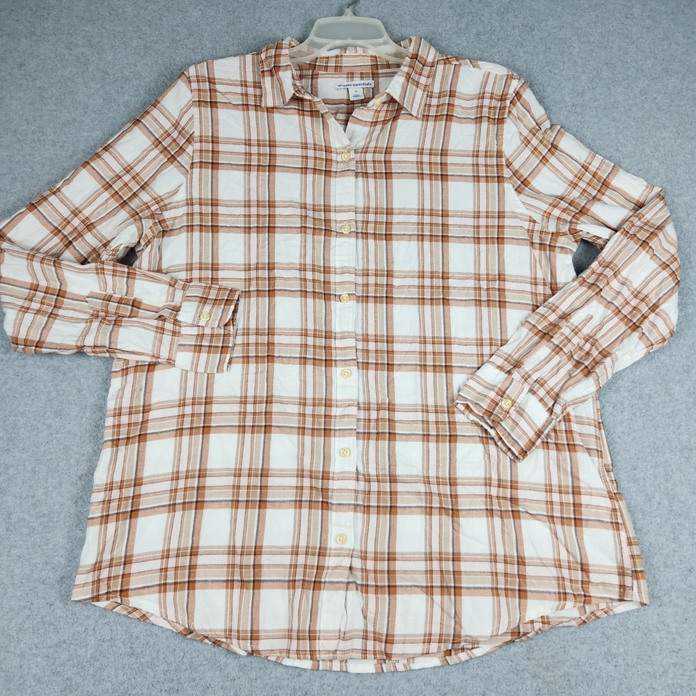 Amazon Essentials Flannel Shirt Womens XL Brown Plaid Soft Relaxed Fit Button Up